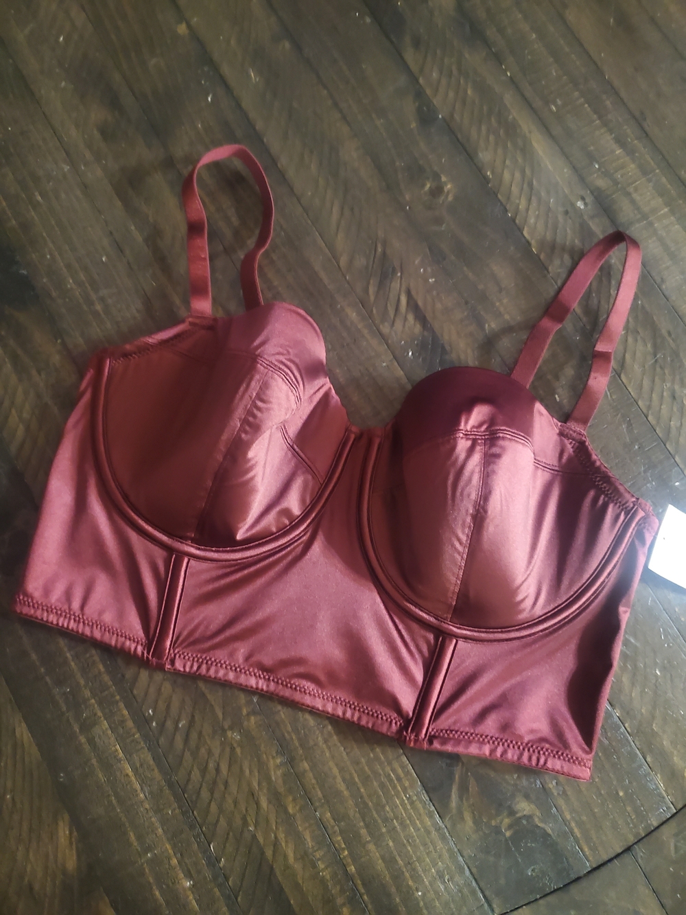 Auden Satin Longline Bra Top in Burgundy Rose